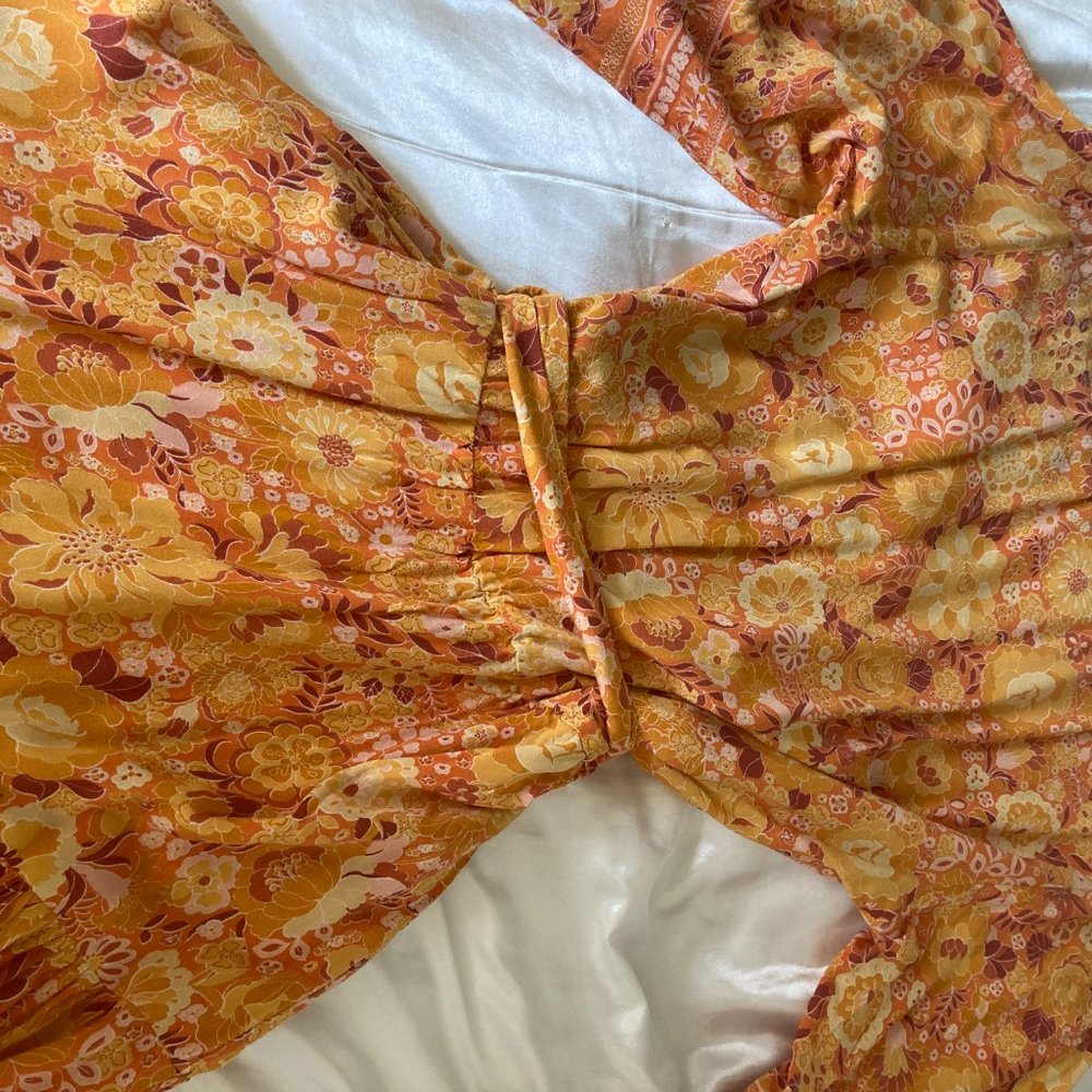 Petal + Pup Zesty Orange Midi Dress L with Tie Waist and Flowy Skirt - Picture 3 of 3